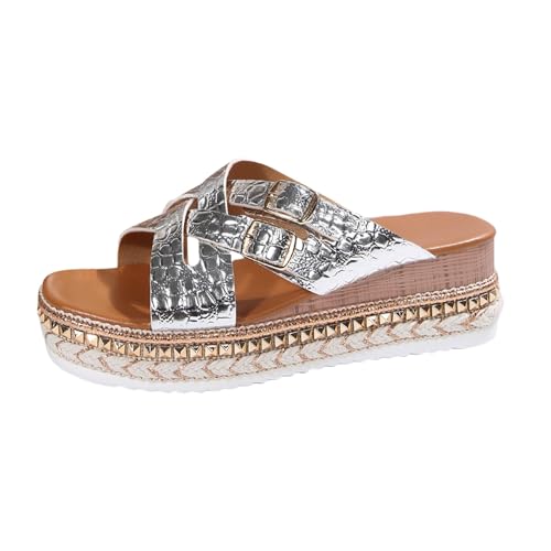 Glitzer Sandalen Damen Sommer Plateau Sandaletten Leicht Freizeit Strandschuhe Strass Sandals Offene Zehen Freizeitsandale Elegant Hausschuhe mit Absatz Bequem Keilsandalen Hochzeitsschuhe Brautschuhe von Generisch
