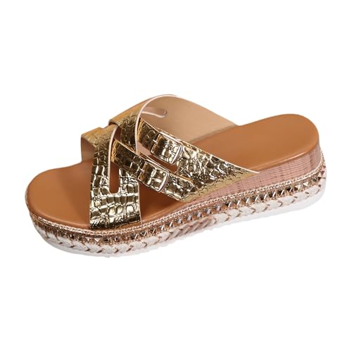 Glitzer Sandalen Damen Sommer Plateau Sandaletten Leicht Freizeit Strandschuhe Strass Sandals Offene Zehen Freizeitsandale Elegant Hausschuhe mit Absatz Bequem Keilsandalen Hochzeitsschuhe Brautschuhe von Generisch