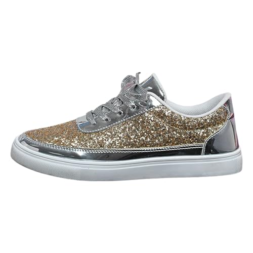 Glitzer Schuhe Damen,Schnürschuhe Flach Silber Schwarz Pailletten Schuhe Plateau Sneaker Weiss Leder Outdoor Sportschuhe Halbschuhe Atmungsaktive Laufschuhe Leicht Schnürschuhe Turnschuhe Sport von Generisch