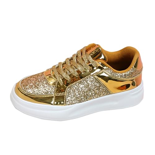 Glitzer Schuhe Damen,Schnürschuhe Flach Silber Schwarz Pailletten Schuhe Plateau Sneaker Weiss Leder Outdoor Sportschuhe Halbschuhe Atmungsaktive Laufschuhe Leicht Schnürschuhe Turnschuhe Sport von Generisch