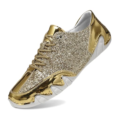 Glitzer Schuhe Herren Glänzend Sneaker Party Turnschuhe Festliche Silvester Stiefeletten Elegant Karneval Laufschuhe Pailletten Rave Brautschuhe Flach Herrenschuhe von Generisch