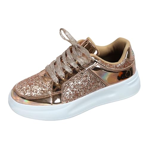 Glitzer Sneaker Damen Freizeitschuhe Flach Modische Hochzeitsschuhe Atmungsaktive Retro Stil Walkingschuhe Tennis Klassische Sneakers Outdoor Freizeit Tanzschuhe Brautschuhe von Generisch