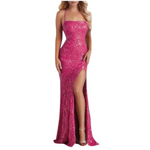 Glitzerkleid Damen Lang Schulterfrei Paillettenkleid Rückenfrei Glitzer Kleid Abendkleider mit Schlitz Festlich Pailletten Maxikleid Pailettenkleider für Damen Lang Cocktailkleid Partykleid von Generisch