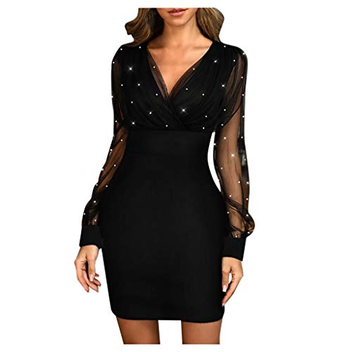 Glitzerkleid Damen Kleid Elegant Midi Silvester Outfit Partykleid Abendkleider Langarm Weihnachtsfeier Festliches Outfit Pailletten Abschlussballkleid Moden Hohe Taille Wickelkleider von Generisch