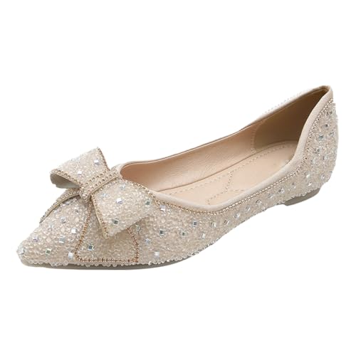 Glitzernde Frauen tanze Flache Schuhe mit geschlossener Zehen, Elegante Spitze Ferse für Elegante Anlässe und Hochzeiten, komfortable Wanderschuhe von Generisch