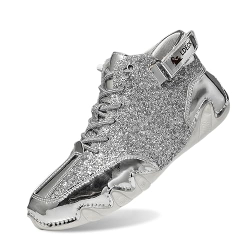 Glitzerschuhe Für Damen Barfußschuhe Pailletten Orthopädische Schuhe Ergonomische Orthopädische Freizeitschuhe Schnürschuhe Leichte Metallische Pailletten Tennisschuhe Glitzer Turnschuhe von Generisch
