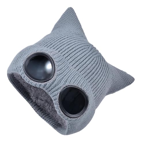 Goggle Beanie Warme Mütze mit Windmaske | Mütze mit Strickbrille | Wintermütze mit Totenkopf mit Katzenohren | Mütze mit Fleecefutter Spe, grau, riferimento alla descrizione von Generisch