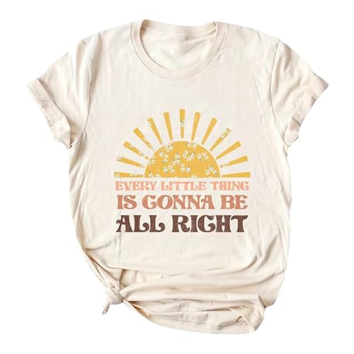 "Going Out Every Little Thing is Gonna Be Alright" Tops für Damen, Sommer, trendig, lockere T-Shirts, niedliches Country-Musik-T-Shirt, lässig, 2025 Buchstabe, Damen-Sommer-T-Shirt, bequem, beige, XXL von Generisch