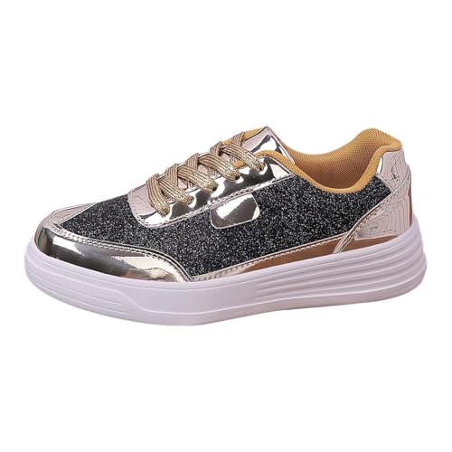 Gold Damen Plateau Glitzer Sneakers Sparkly Glänzend Chic Walkingschuhe Rutschfeste Chunky Sole Orthopädische Turnschuhe Leichte Atmungsaktive Glänzende Pailletten Schuhe für Straße Hochzeit Party von Generisch