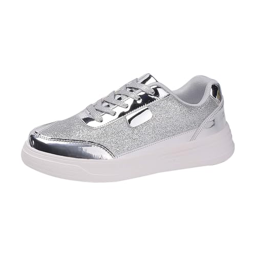Gold Damen Plateau Glitzer Sneakers Sparkly Glänzend Chic Walkingschuhe Rutschfeste Chunky Sole Orthopädische Turnschuhe Leichte Atmungsaktive Glänzende Pailletten Schuhe für Straße Hochzeit Party von Generisch