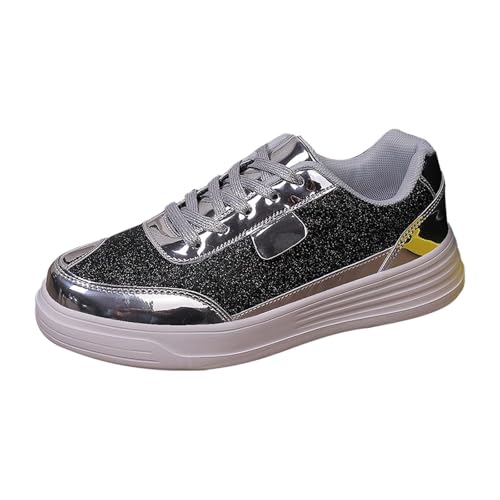 Gold Damen Plateau Glitzer Sneakers Sparkly Glänzend Chic Walkingschuhe Rutschfeste Chunky Sole Orthopädische Turnschuhe Leichte Atmungsaktive Glänzende Pailletten Schuhe für Straße Hochzeit Party von Generisch