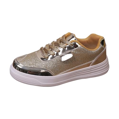Gold Damen Plateau Glitzer Sneakers Sparkly Glänzend Chic Walkingschuhe Rutschfeste Chunky Sole Orthopädische Turnschuhe Leichte Atmungsaktive Glänzende Pailletten Schuhe für Straße Hochzeit Party von Generisch