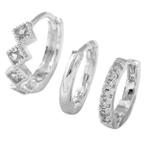 Gold Hoop Earrings Set For Women Trendy Real Gold Plated Chunky Small Cartilage Hoops Cute Cubic Zirconia Dangle Stud Earrings Jewelry Ohrringe Ohne Löcher (Silver, One Size) von Generisch