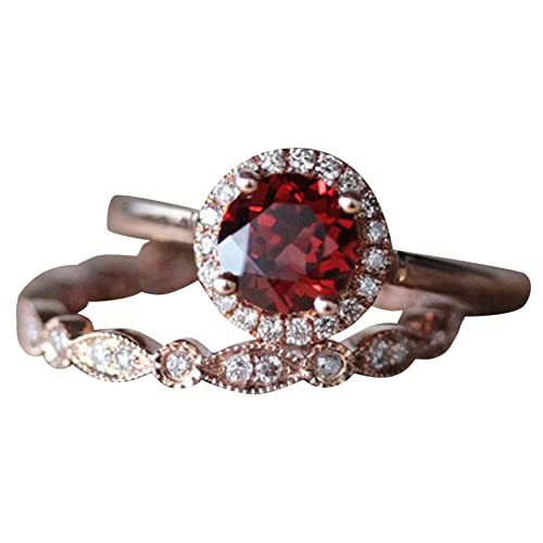 Gold Ringe 2pcs Vintage Unique Oval Cut Verlobungsring Red Promise Ringe Zartes Design Ehering für Frauen Light High Grade Ring Ring Damen Gold (, 7) von Generisch