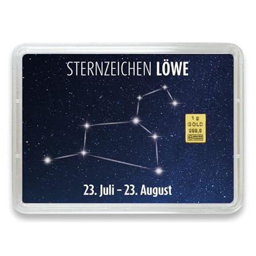 Goldbarren 1g – Sternzeichen Motivbox – Geschenk - Valcambi ESG - Feingold 999,9 (Löwe: 23. Juli - 23. August) von Generisch