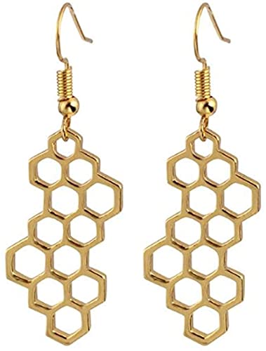 Goldene, trendige Waben-Bienen-Ohrhänger für Damen, geometrisch, sechseckig, hängender Ohrring, Schmuck, Mode-Profis von Generisch