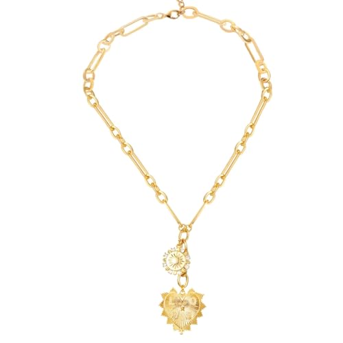 Goldene klobige Herzanhänger-Halskette, europäischer Stil, Sonnenkette, Schmuck für Damen von Generisch