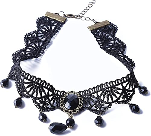 Gothic-/Vintage-Kristall-Spitzen-Anhänger, Halskette, Halsband, Schlüsselbein-Kette für Damen, Schwarz von Generisch