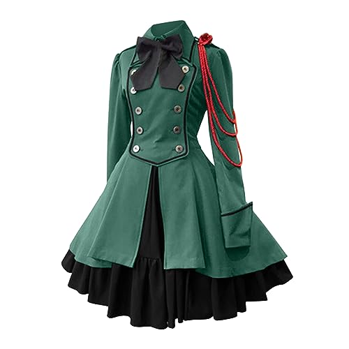 Gothic Kleidung Damen Elegant Rockabilly Kleid Swing A-Linie Partykleider Vintage Steampunk Kostüm Hohe Taille Cocktailkleid Festliches Halloween Petticoat Faltenrock Mittelalterkleid von Generisch