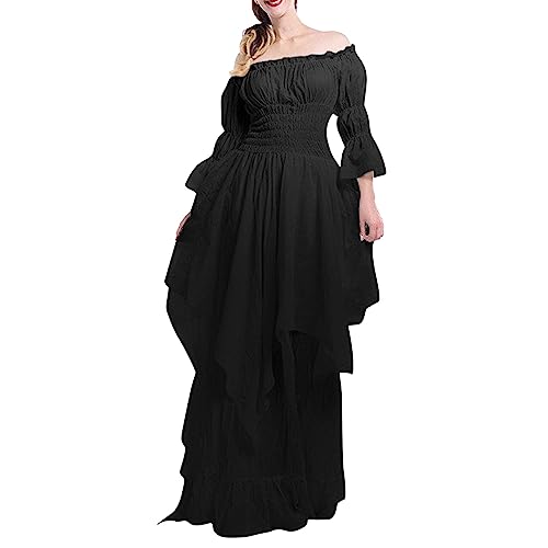 Gothic Kleidung Damen Gotisch Mittelalter - Kleider Party Goth-Kleid Maxikleid A-Linien Coctailkleid Korsett Schnürung Kleid Lange Cosplay Kostüm Viktorianischen Königin von Generisch