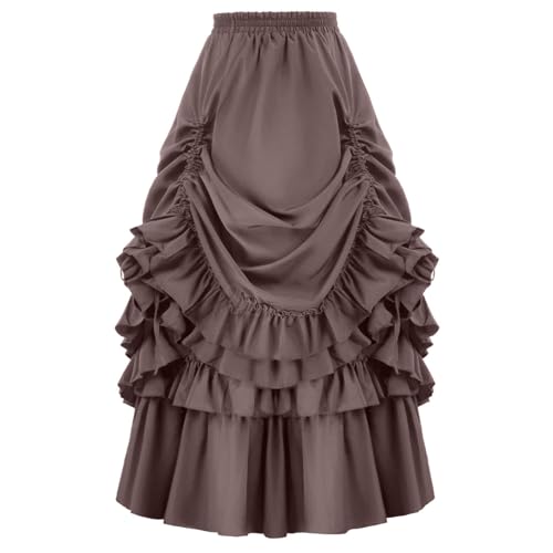 Gothic Rock Damen Lang Steampunk A Linie Maxirock Damen Elegant Mittelalter Rock Damen Renaissance Lange Röcke Frauen Festlich Mit Gummizug Plissee Gothic Petticoat Hohe Taille Einfarbig von Generisch