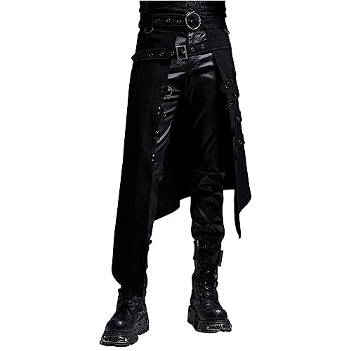 Gothic Rock Herren Steampunk Rock Langer asymmetrischer Rock mit gürtel high Low Cyberpunk Skirt vorne kurz hinten lang Skirt für Halloween Karneval Fasching besondere anlässe 3XL von Generisch