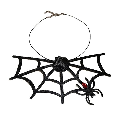 Gothic Spinnennetz Choker Halskette für Frauen - Elegante schwarze Stoff-Schlüsselbeinkette mit übertriebenen Spinnen & Netz-Anhänger, perfekt für Halloween-Kostüme, Gothic-Partys, dunkle Mode von Generisch