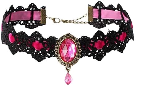 Gothic-Spitzen-Choker-Halskette Mit Vintage-Kristall-Edelsteinen Für Damen, Handgefertigte Gothic-Halskette Aus Schwarzer Spitze Für Halloween, Punk-Kostümparty, Royal Court Vampire Choker, Rosen von Generisch