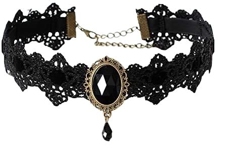Gothic-Spitzen-Choker-Halskette Mit Vintage-Kristall-Edelsteinen Für Damen, Handgefertigte Gothic-Halskette Aus Schwarzer Spitze Für Halloween-Punk-Kostümparty, Royal Court Vampire Choker, Schwar von Generisch