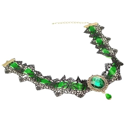 Gothic-Spitzen-Choker-Halskette Mit Vintage-Kristall-Edelsteinen Für Frauen, Handgefertigte Gothic-Halskette Aus Schwarzer Spitze Für Halloween-Punk-Kostümparty, Royal Court Vampire Choker, Grün von Generisch