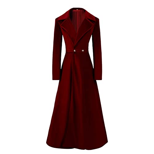 Gothic Vintage Kleider für Frauen UK Samt Trenchcoat Langarm Revers Lange Strickjacke Mantel Steampunk Winter Warme Mäntel Halloween Karneval Kostüm Mittelalter Kleid Party Verkleidung, rot, L Gothic Vintage Kleider für Frauen UK Samt Trenchcoat Langarm Revers Lange Strickjacke Mantel Steampunk Winter Warme Mäntel Halloween Karneval Kostüm Mittelalter Kleid Party Verkleidung, rot, L von Generisch