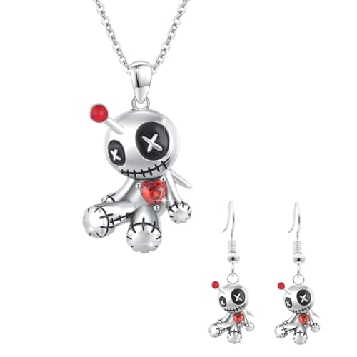 Gothic Voodoo-Puppen-Schmuck-Set – Halskette und Ohrringe mit dunklem viktorianischem Charm, Hexen-Statement-Stücke für Halloween und alternative Mode von Generisch