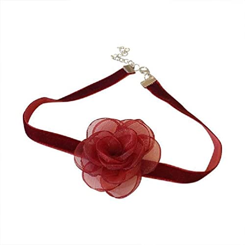 Gothic elegante schwarze Spitze rote Schleife große Blume Schlüsselbeinkette Halskette für Frauen Hochzeit Braut Temperament Schmuck Choker Halsketten für Frauen Mädchen Hochzeit sexy Modeschmuck von Generisch