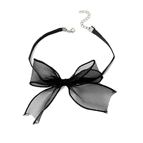 Gothic elegante schwarze Spitze rote Schleife große Blume Schlüsselbeinkette Halskette für Frauen Hochzeit Braut Temperament Schmuck Choker Halsketten für Frauen Mädchen Hochzeit sexy Modeschmuck von Generisch