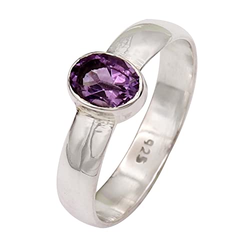 Goyal Jewels Amethyst Edelstein Silber Ring Massiv 925 Sterling Silber Band Ring Alle Größen Männer Frauen Ring Geschenkartikel Aussage Handgemachter Schmuck GESR127 (61 (19.4)) von Generisch