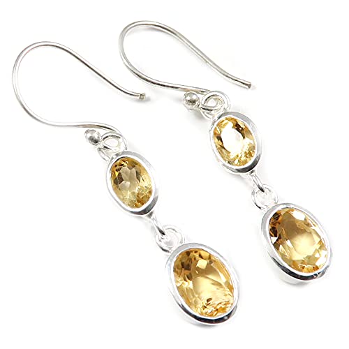 Goyal Jewels Citrin facettierter Edelstein massiv 925 Sterling Silber Tropfen/Ohrhänger schöner Ohrring handgefertigter Schmuck GTER67B von Generisch