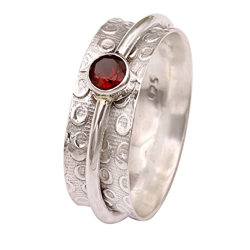 Goyal Jewels Granat Edelstein Silber Ring Massiv 925 Sterling Silber Spinner Meditation Ring Alle Größen Männer Frauen Ring Geschenkartikel Aussage Handgemachter Schmuck GESR145 (68 (21.6)) von Generisch