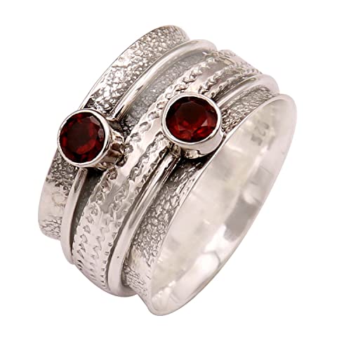 Goyal Jewels Granat Edelstein Silber Ring Massiv 925 Sterling Silber Spinner Meditation Ring Alle Größen Männer Frauen Ring Geschenkartikel Aussage Handgemachter Schmuck GESR149 (62 (19.7)) von Generisch