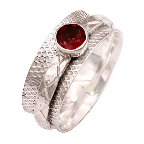 Goyal Jewels Granat Edelstein Silber Ring Massiv 925 Sterling Silber Spinner Meditation Ring Alle Größen Männer Frauen Ring Geschenkartikel Aussage Handgemachter Schmuck GESR150 (55 (17.5)) von Generisch