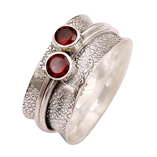 Goyal Jewels Granat Edelstein Silber Ring Massiv 925 Sterling Silber Spinner Meditation Ring Alle Größen Männer Frauen Ring Geschenkartikel Aussage Handgemachter Schmuck GESR151 (60 (19.1)) von Generisch