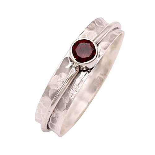 Goyal Jewels Granat Edelstein Silber Ring Massiv 925 Sterling Silber Spinner Meditation Ring Alle Größen Männer Frauen Ring Geschenkartikel Aussage Handgemachter Schmuck GESR152 (59 (18.8)) von Generisch