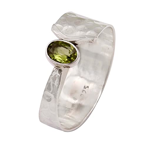 Goyal Jewels Peridot Edelstein Silber Ring Massiv 925 Sterling Silber Band Ring Alle Größen Männer Frauen Ring Geschenkartikel Aussage Handgemachter Schmuck GESR125 (54 (17.2)) von Generisch