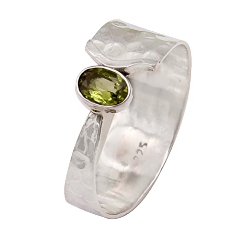 Goyal Jewels Peridot Edelstein Silber Ring Massiv 925 Sterling Silber Band Ring Alle Größen Männer Frauen Ring Geschenkartikel Aussage Handgemachter Schmuck GESR125 (57 (18.1)) von Generisch