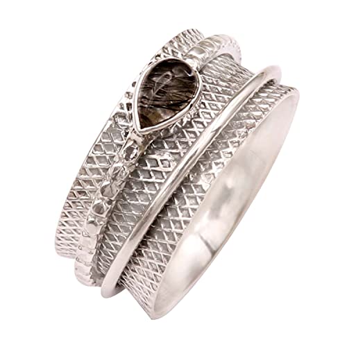 Goyal Jewels Rutilquarz Edelstein Silber Ring Massiv 925 Sterling Silber Spinner Meditation Ring Alle Größen Männer Frauen Ring Geschenkartikel Aussage Handgemachter Schmuck GESR142 (61 (19.4)) von Generisch