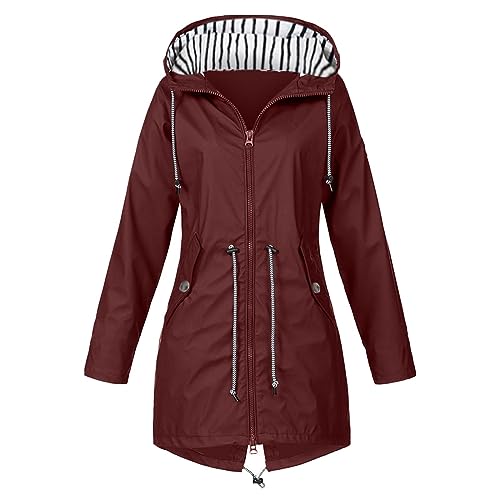 Gr. 56 Damen Atmungsaktiv 5XL Große Größen Regenmantel Schwarz Softshelljacke Gelb Outdoorjacke Übergangsjacke Leichte Jacke mit Kapuze für Frühling Wandern Mantel Damen Imitat (Wine, XXXXXL) von Generisch