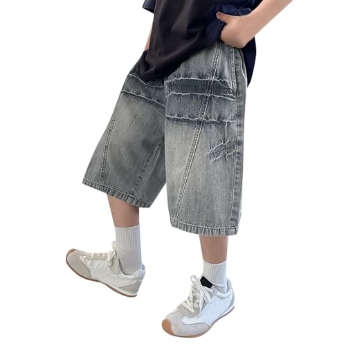 Grau Kurze Hose Jungen 158 Teenager Jeans Baggy Jeans Kinder Bermuda Jeanshose Weites Bein Denim Shorts Y2K Streetwear Pants Kid Boys Freizeithose Sommer Loose Fit Hosen Mit Gummibund von Generisch