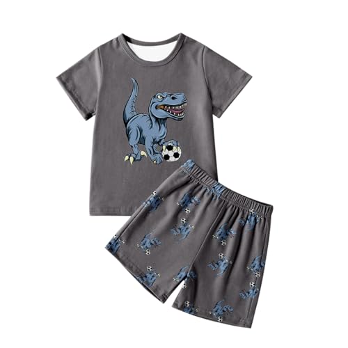 Grau Schlafanzug Jungen 140 Sommer Nachtwäsche Für Mädchen Dino-Print Kinder Zweiteiler Hausanzug 2-Teiler Kurze Hose Und T-Shirt Pyjama Set Schlafanzüge Kurz Sleepwear Kids Boys von Generisch