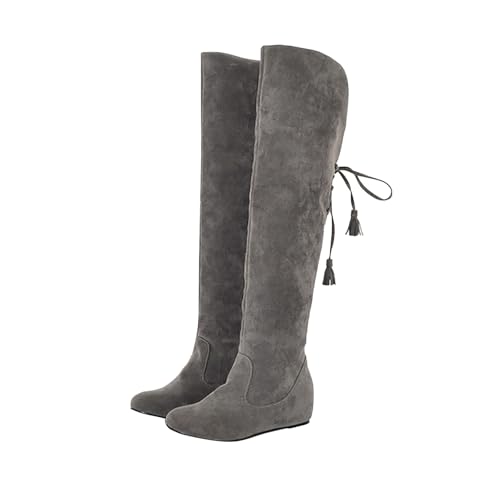 Grau Stiefel Damen Elegant Spitze Keilabsatz Overknees Bequem Thermo Gefüttert Orthopädische SchnüRstiefel Freizeit Wasserdicht Rutschfest Winterstiefel Overknee Stiefel 42 von Generisch