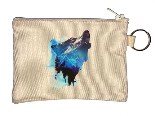 Gray Wolf Blue Mountain Howling Graphic Schlüsselanhänger Münzbörse Beige von Generisch