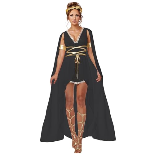 Griechische Göttin Kostüm Damen Antike Römische Göttin Kleid Toga Ärmellos Maxikleid mit Schulter Königin Ägypten Karneval Fasching Motto Cosplay Halloween Party Outfits von Generisch